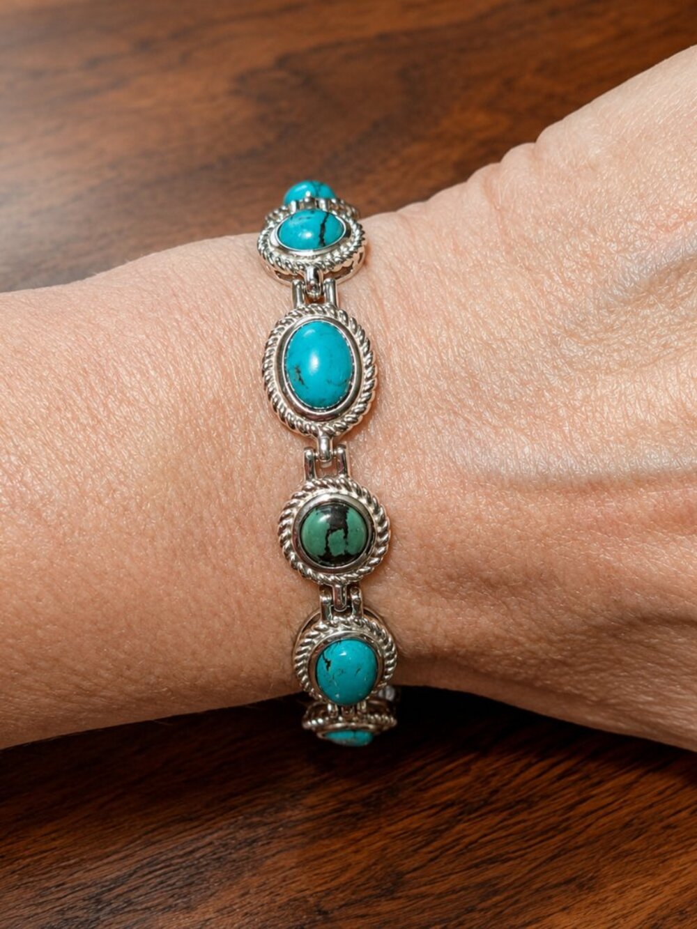 Authentic Vintage Judith Ripka Sterling Silver Turquoise Link Bracelet